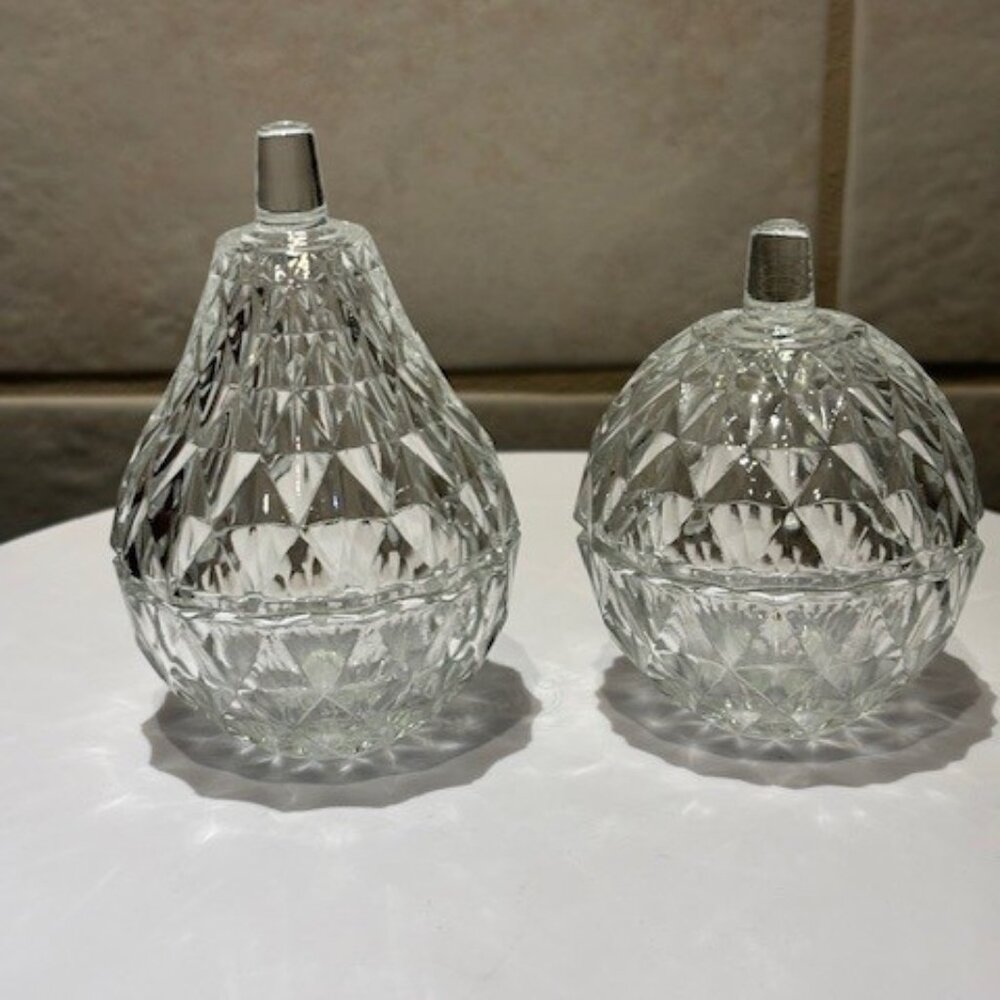 Vintage 1990s Glass Pear and Apple Shape Trinket boxes made in Italy